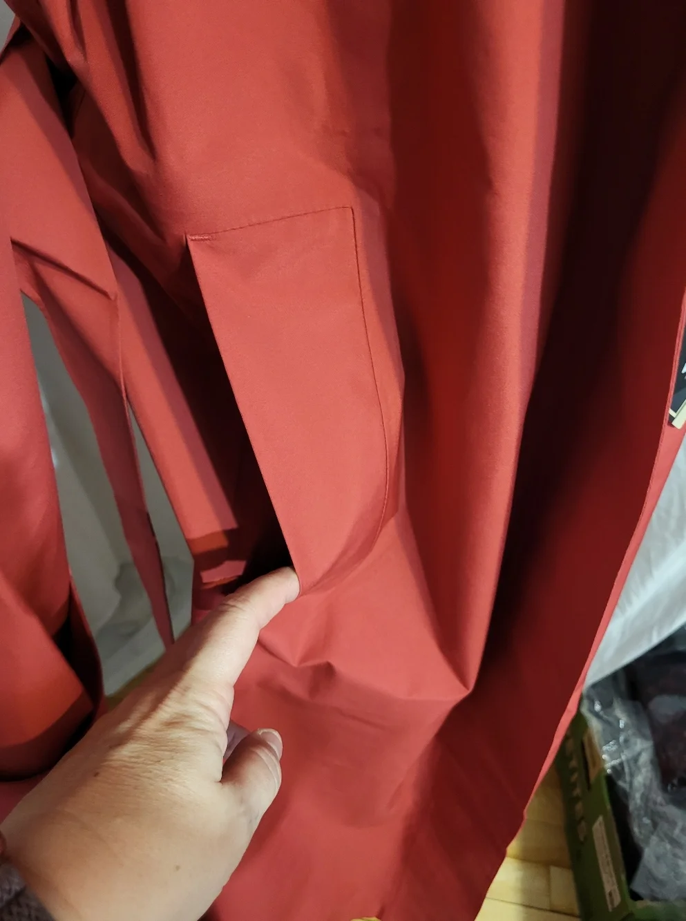 Peak Performance Red Trench Coat with Tie Belt, Size Medium - Picture 10 of 17